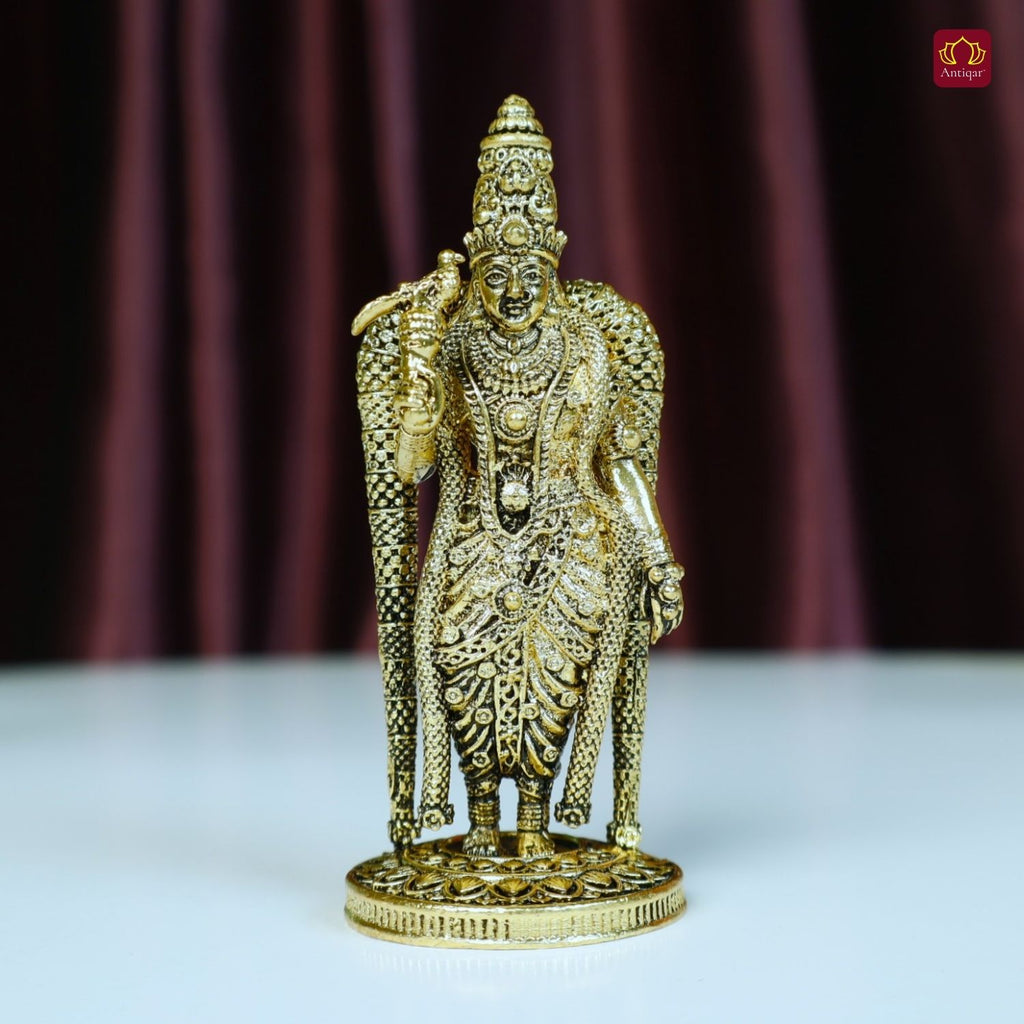 Brass Meenakshi Deviji Idol -8cm | Golden Finish | Spritual use for Home, Temple & Car Dashboard Decor