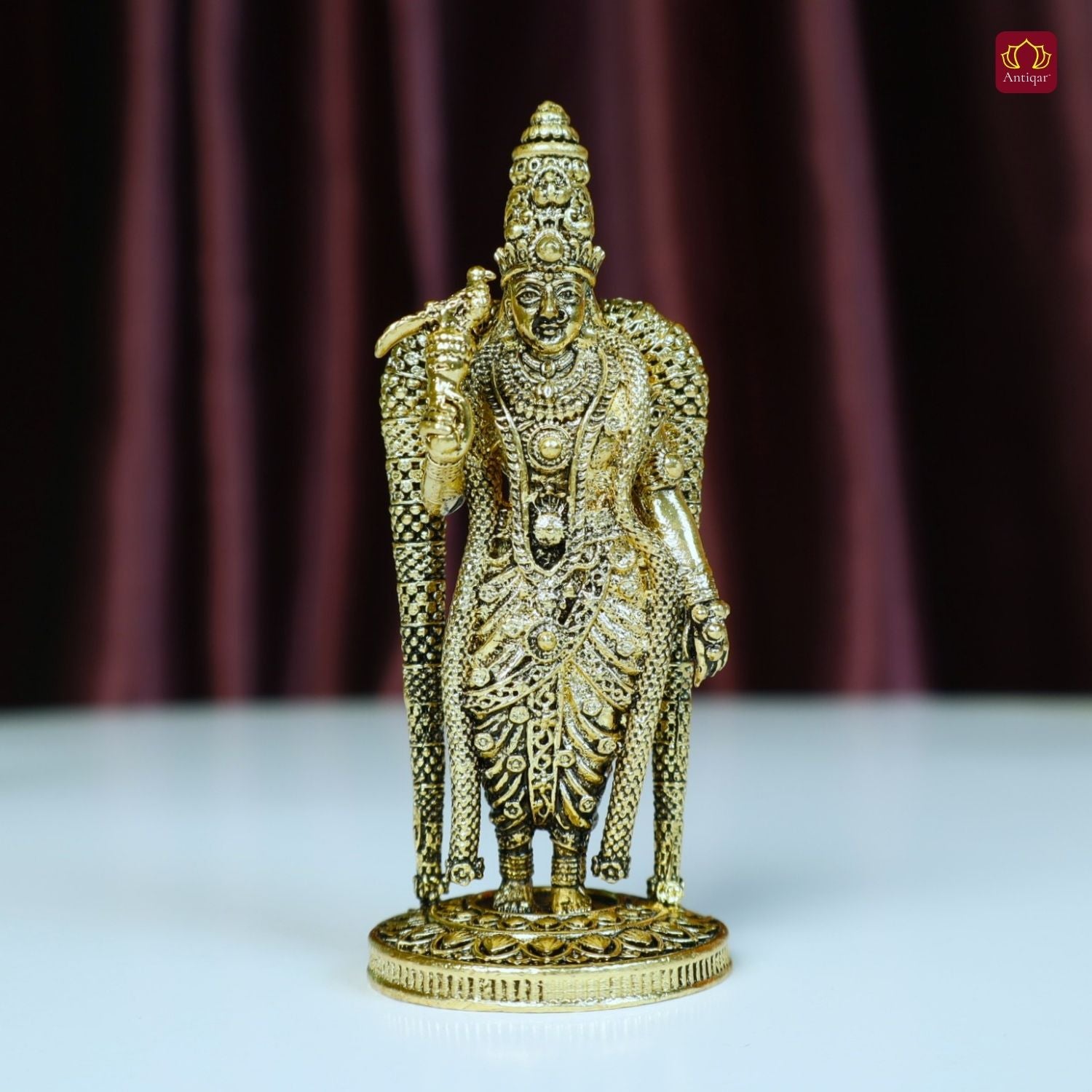Brass Meenakshi Deviji Idol -8cm | Golden Finish | Spritual use for Home, Temple & Car Dashboard Decor