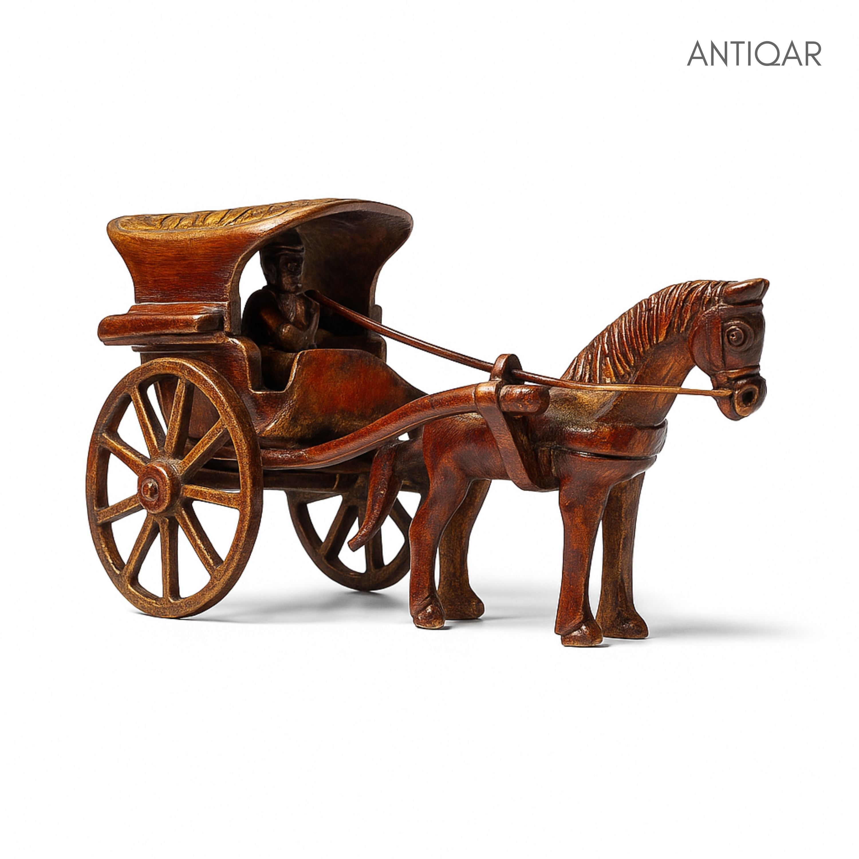Brass Horse Cart Showpiece – 7.5 cm | Single Horse with Carved Roof | Antique Brown Colored Finish | Handcrafted Decor for Festival, Temple & Home