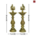 Brass Peacock Oil Lamp –20 cm | Antique Finish | Handcrafted Decor for Temple, Table & Home (Pack of 2)