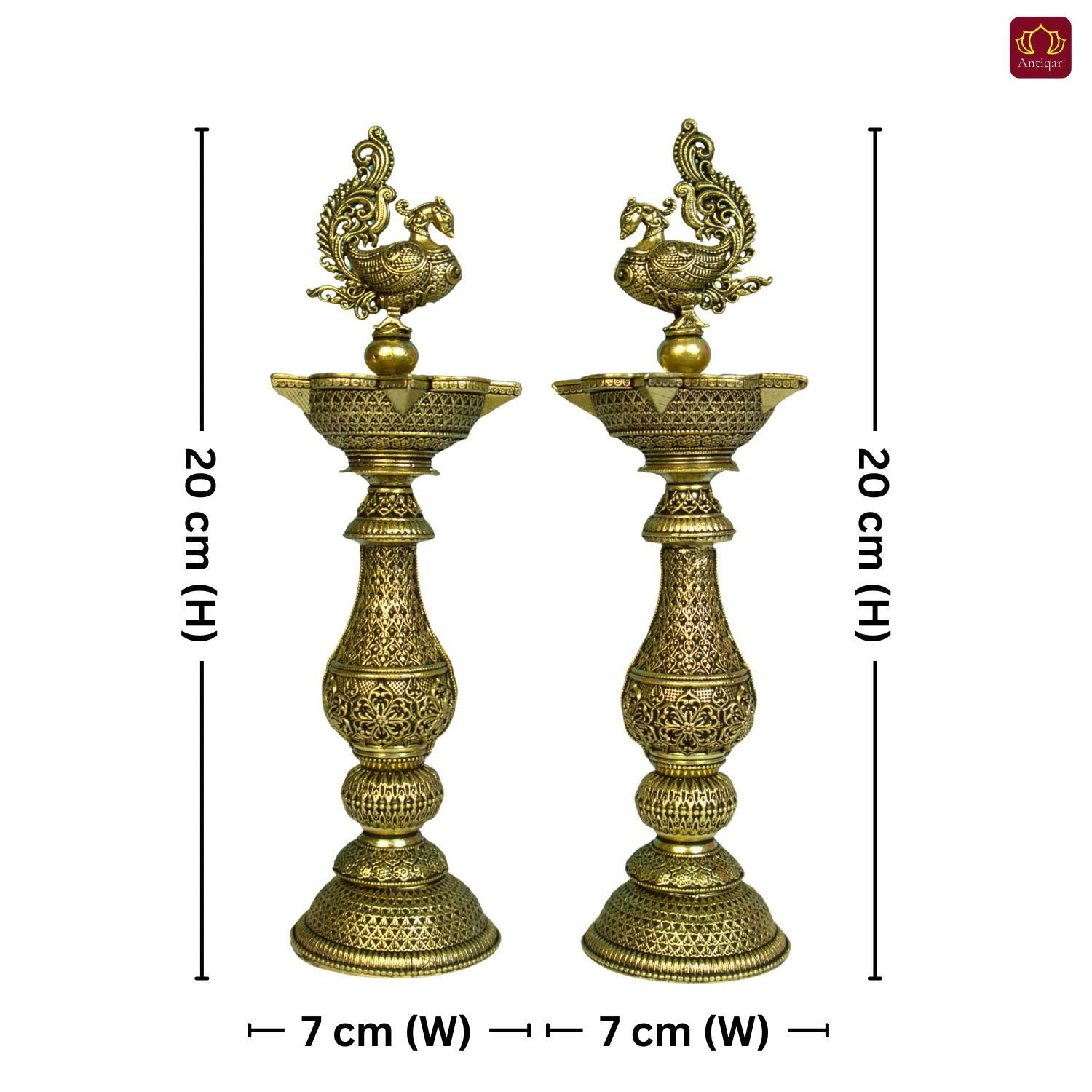 Brass Peacock Oil Lamp –20 cm | Antique Finish | Handcrafted Decor for Temple, Table & Home (Pack of 2)