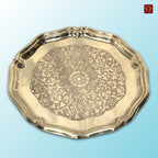 Brass Etching Design Plate - 20cm | Antique Golden Finish | Traditional use for Pooja in Temple, Festivals and Home
