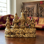 Brass Shiv Parivar Idol - 9cm | Antique Golden Finish | Spiritual Idol for Temple & Home Decor