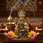 Brass Lakshmi JI Idol - 5cm | Golden Finish | Spiritual Decor for Temple, Home & Car Dashboard