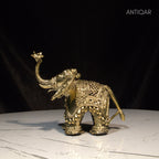Dhokra Art Brass Laxmi Elephant – 12.5 cm | Antique Finish Tribal Handcrafted Showpiece for Temple, Home & Table Decor
