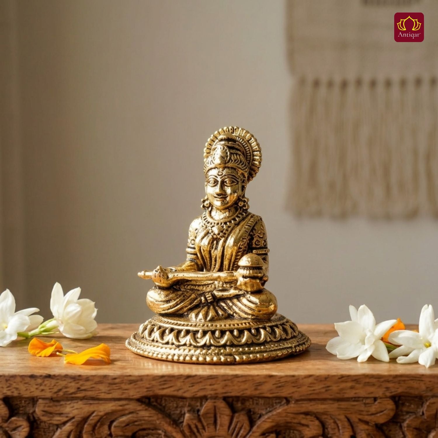 Brass Annapurna Devi Idol - 6.5cm | Golden Finish | Spiritual Idol for Temple & Home Decor