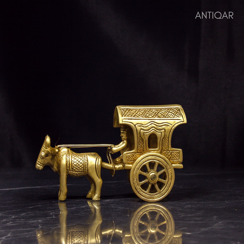 Brass Decorative Jharokha Bullock Cart Showpiece -7cm | Antique Golden Finish | Handicraft Decorative Showpiece for Home, Table & Office Decor