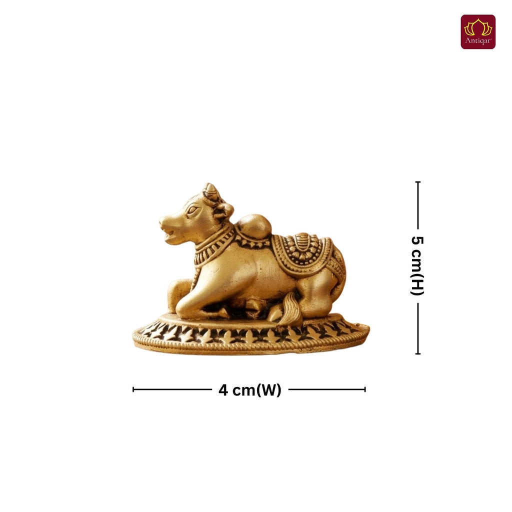 Brass Nandi Figurine - 3.5cm | Antique Golden Finish | Spritual use for Home, Temple & Car Dashboard Decor