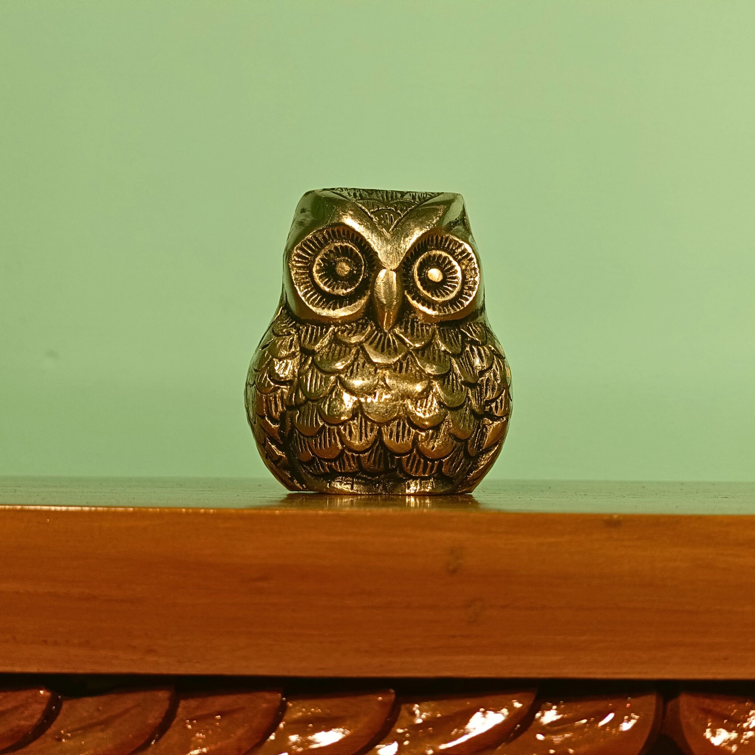 Modern Classy Lucky Owl Showpiece - 9cm | Home, Office, Vehicle & Business Decor | Handmade | Ideal for Gifting | Pure Brass | Antique Finish