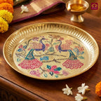 Brass Meenakari Art Design Plate - 2.5cm | Serve Main Course items in Lunch & Dinner | Antique Golden Finish | Traditional Mughlai Style use for serving in Kitchen, Festivals and Restaurents