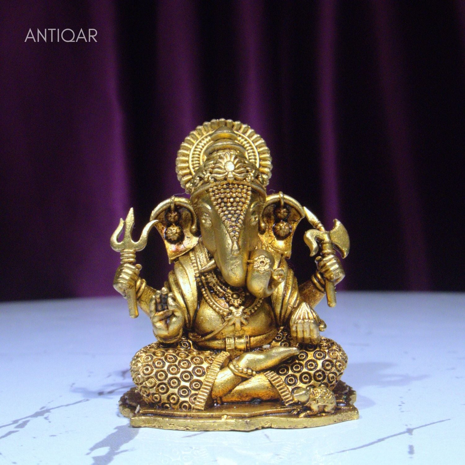 Brass Ganesh Idol - 6.5cm | Antique Finish | Spritual use for Home, Temple & Car dashboard Decor