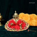 Brass Laddu Gopal Idol – 10 cm | With Dress & Bansuri | Superfine Finish | Handcrafted Spiritual Idol for Temple, Home & Car Dashboard Decor