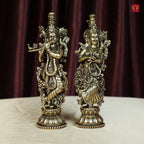 Brass Designer Radhakrishna Idol - 15cm | Antique Finish | Spiritual Idol for Temple & Home Decor