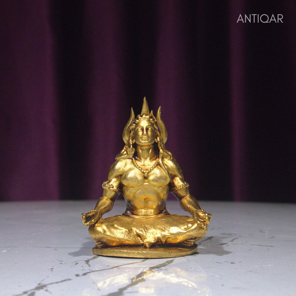 Brass Adiyogi Statue - 5cm | Antique Golden Finish | Spiritual Idol for Temple & Home Decor