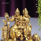 Brass Shiv Parivar Idol - 7.5cm | Antique Golden Finish | Spiritual Idol for Temple & Home Decor
