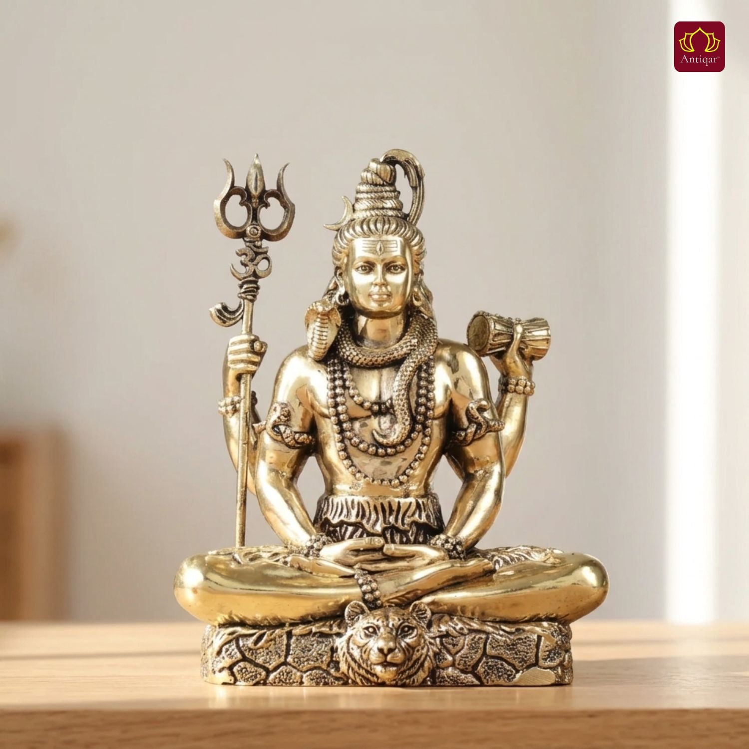 Brass Shiv Ji Idol - 8 cm | Antique Finish with Trisul | Spiritual use for Temple, Home & Car Decor