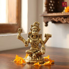 Brass Shiv Ji Idol – 8.5 cm | Sitting on Tiger Head | Antique Golden Finish | Handcrafted Spiritual Decor for Temple, Home & Table