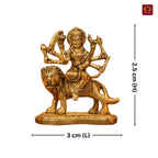 Brass Sherawali Mata Idol - 11 cm | Sitting on Lion | Antique Golden Finish | Handcrafted Idol for Temple, Home & Car Dashboard