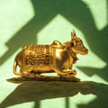 Brass Nandi Figurine - 5cm | Antique Golden Finish | Spritual use for Home, Temple & Car Dashboard Decor