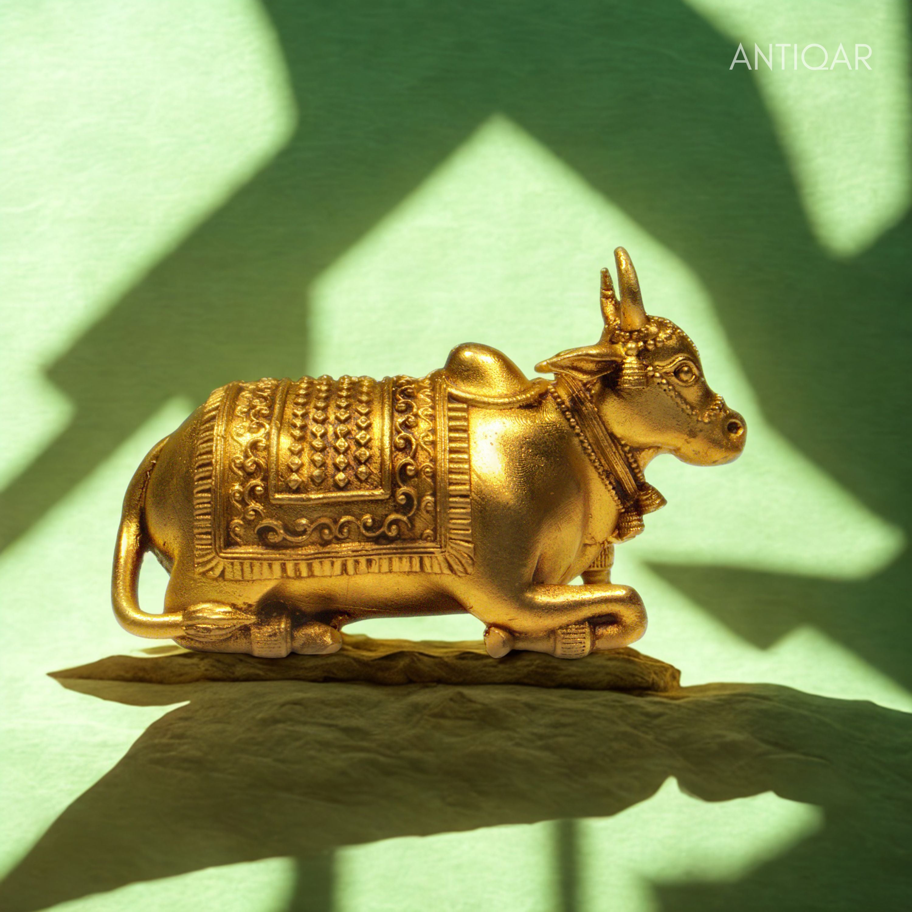 Brass Nandi Figurine - 5cm | Antique Golden Finish | Spritual use for Home, Temple & Car Dashboard Decor