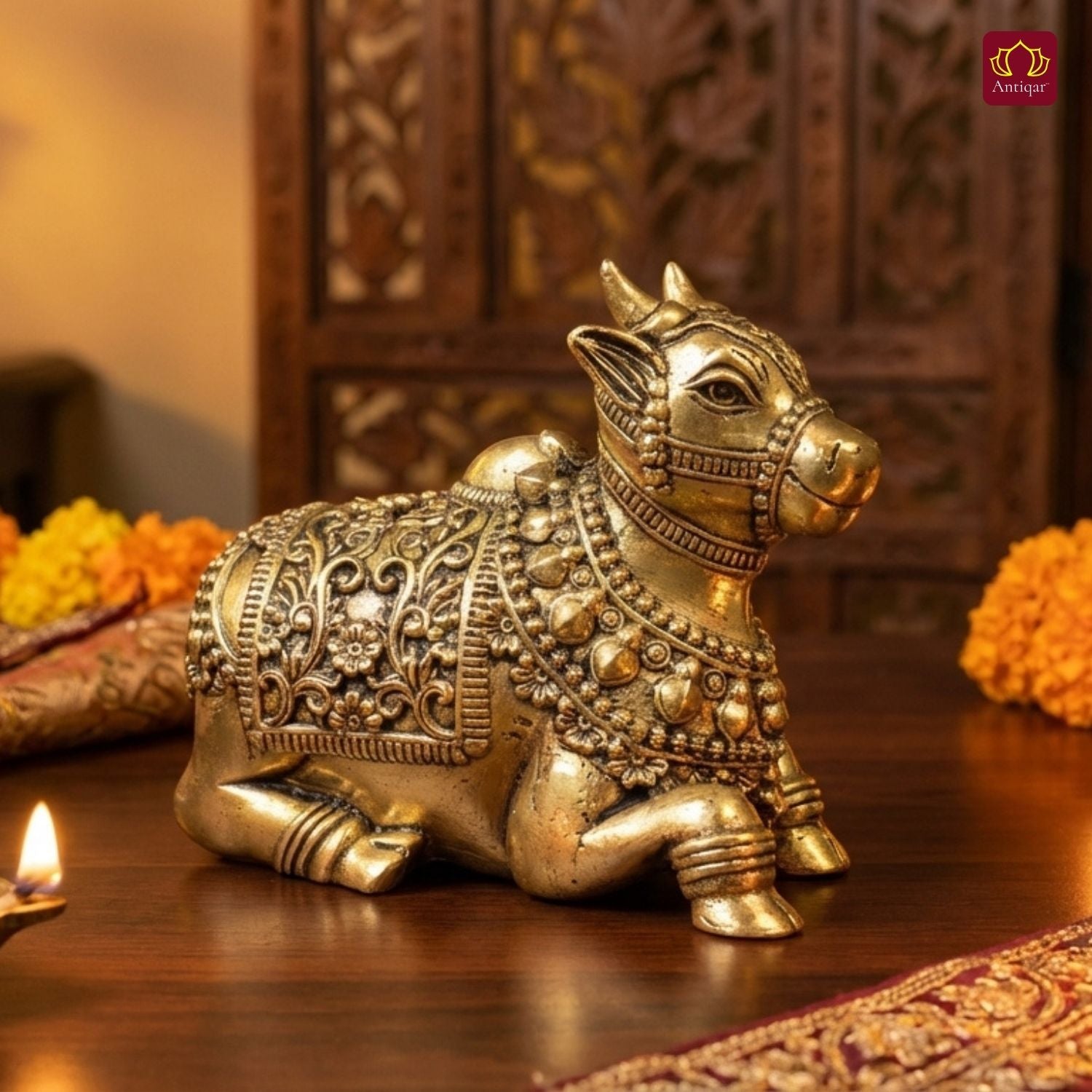 Brass Nandi Figurine - 6cm | Antique Finish | Spritual use for Home, Temple & Car Dashboard Decor