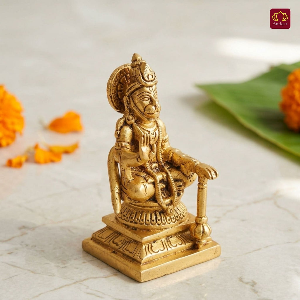 Shree Hanuman Ji Brass Idol | Handcrafted for Worship & Decor | Temple, Office & Vehicle Decor