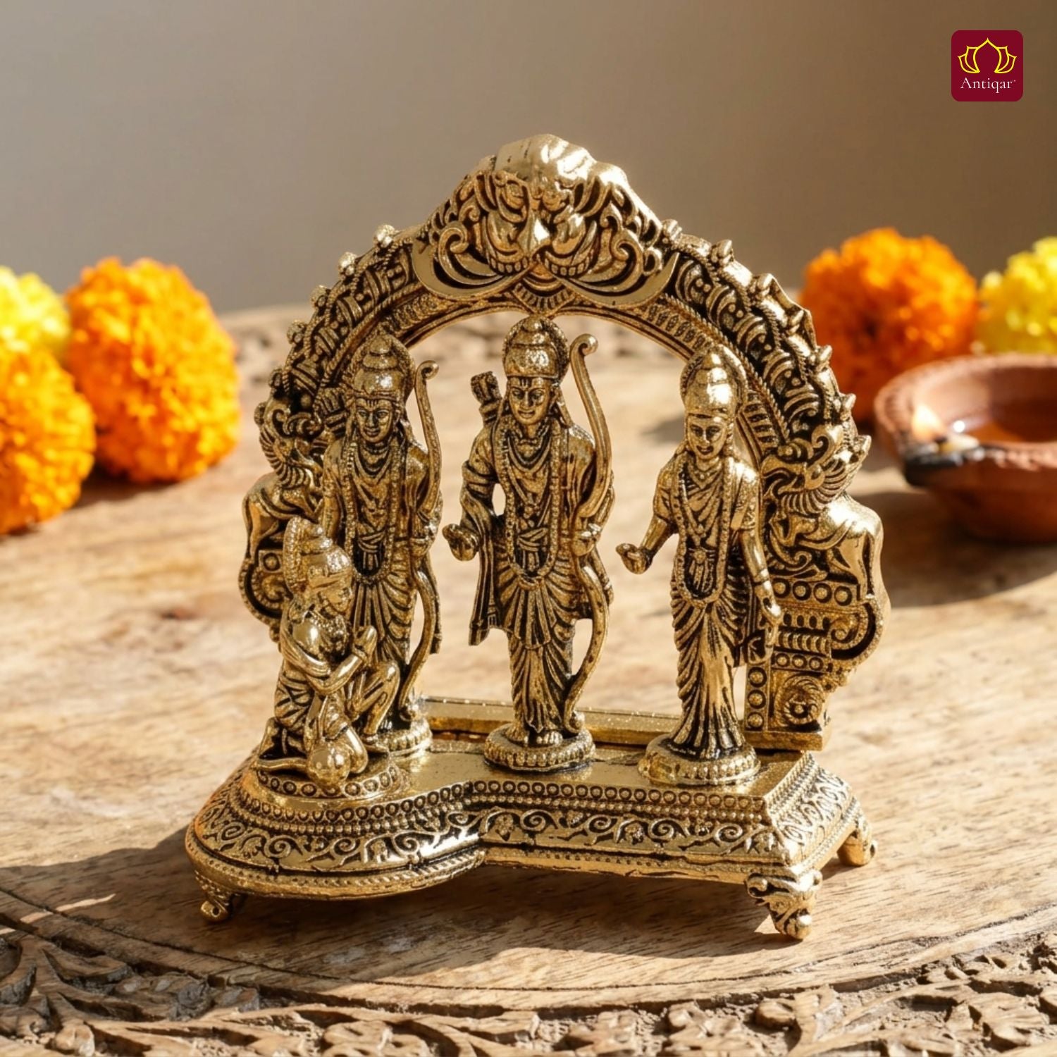 Brass Ram Darbar - 8.5cm | Golden Finish | Spiritual Idol for Temple & Home Decor