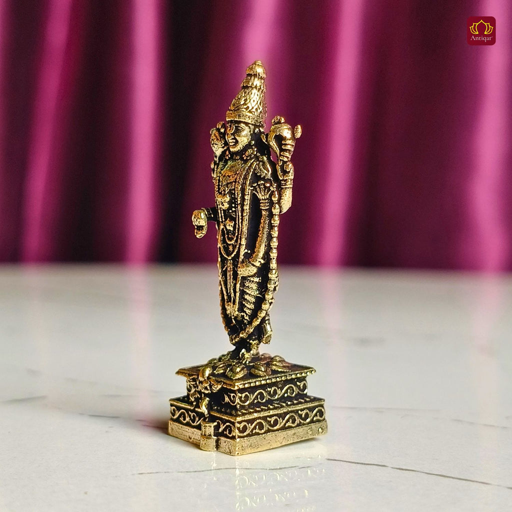 Brass Miniature Venkateswara Balaji Idol -4cm | Antique Finish | Spritual use for Home, Temple & Car Dashboard Decor