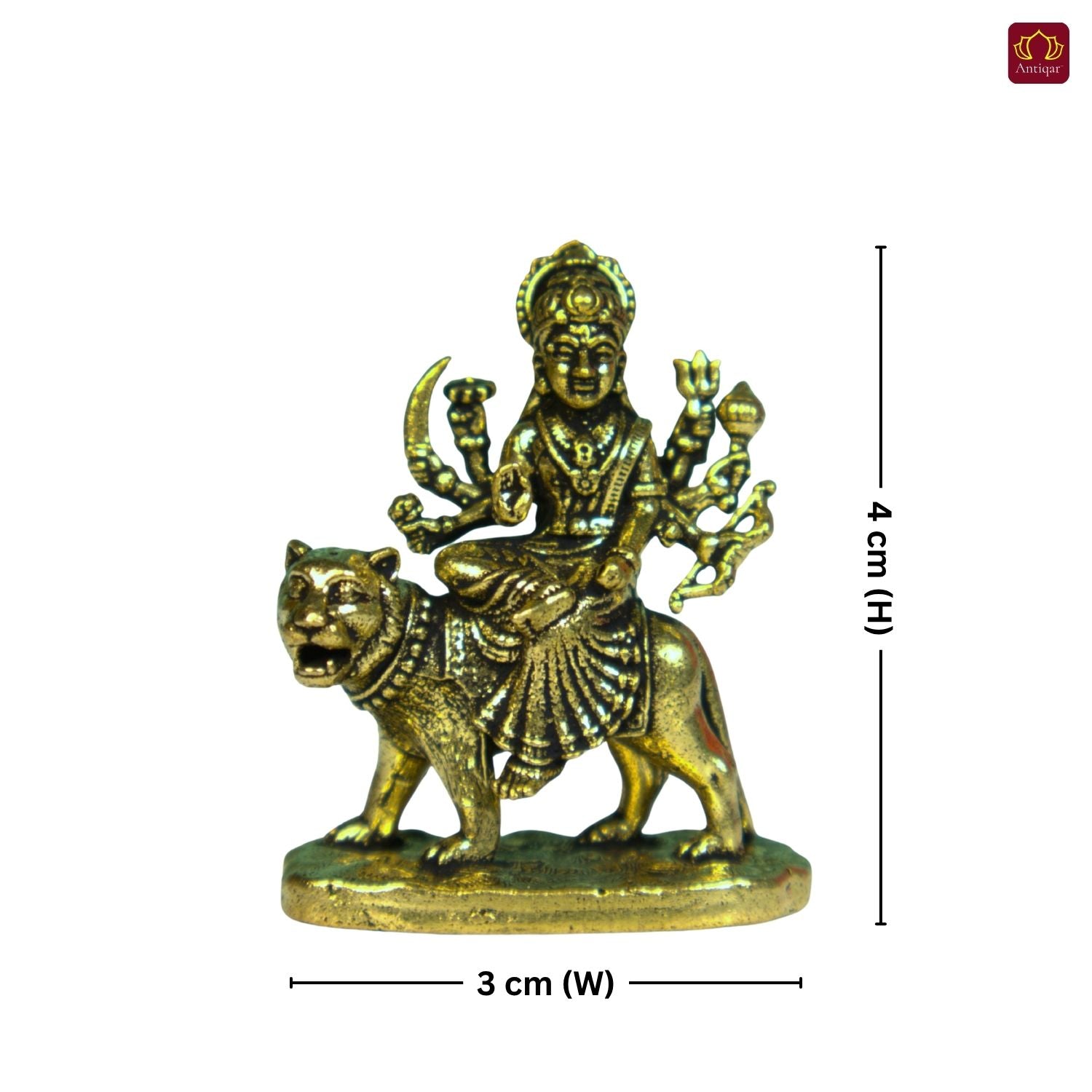 Brass Miniature Sherawali Maa Idol - 4cm | Antique Finish | Spritual use for Home, Temple & Car Dashboard Decor