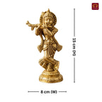 Brass Krishna Idol - 15cm | Handcrafted Art for Worship | Home, Temple & Vehicle Decor