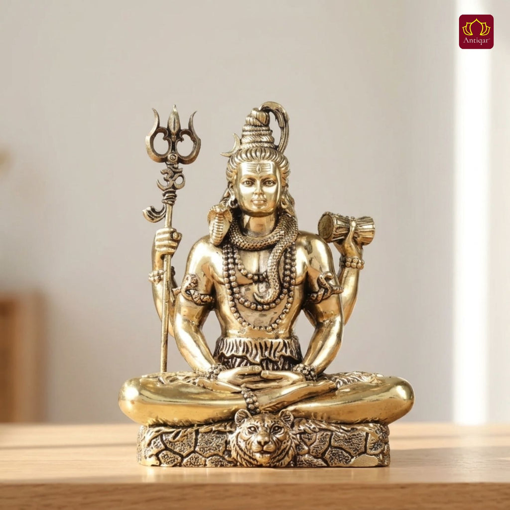 Brass Shiv Ji Idol - 5cm | Golden Finish | Spiritual Idol for Temple & Home ,Car Decor