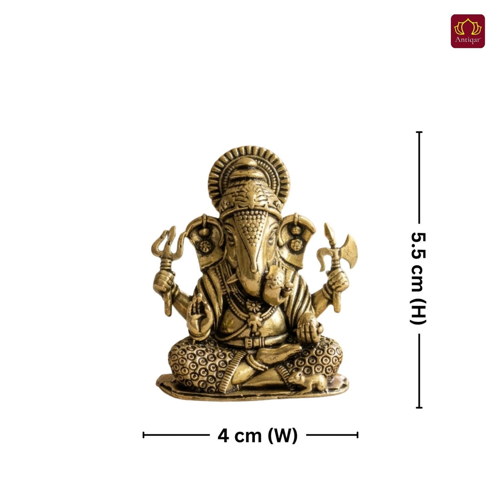 Brass Ganesh Idol - 5.5cm | Antique Finish | Spritual use for Home, Temple & Car dashboard Decor