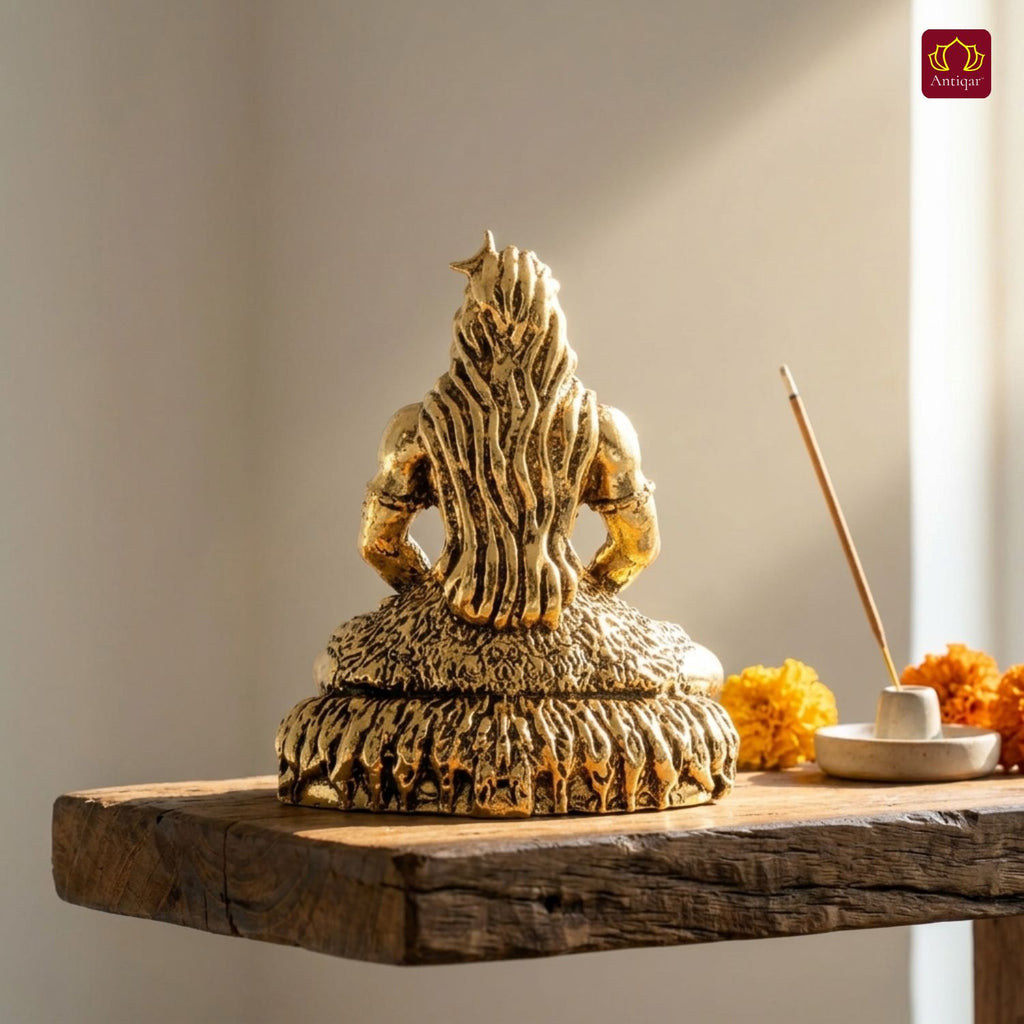 Brass Adiyogi Lord Shiva Idol - 5cm | Golden Finish | Spiritual Idol for Temple & Home Decor