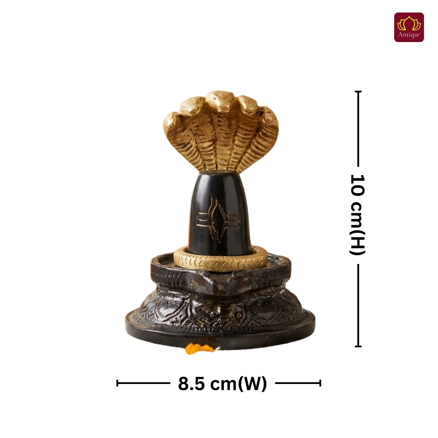 Brass Shivling with Detachable Sheshnaag – 10 cm | Black & Antique Golden Finish | Handcrafted Spiritual Idol for Temple, Home & Car Dashboard Decor