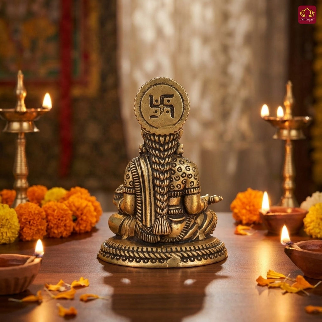 Brass Annapurna Devi Idol - 4cm | Antique Finish | Spiritual Idol for Temple & Home Decor