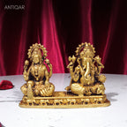 Brass Ganesh Laxmi Idol - 7.5 cm | Antique Finish | Spiritual Idol for Temple & Home Decor (One Set)