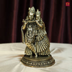 Brass Designer Radhakrishna Idol - 12cm | Antique Finish | Spiritual Idol for Temple & Home Decor