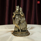 Brass Designer Radhakrishna Idol - 12cm | Antique Finish | Spiritual Idol for Temple & Home Decor