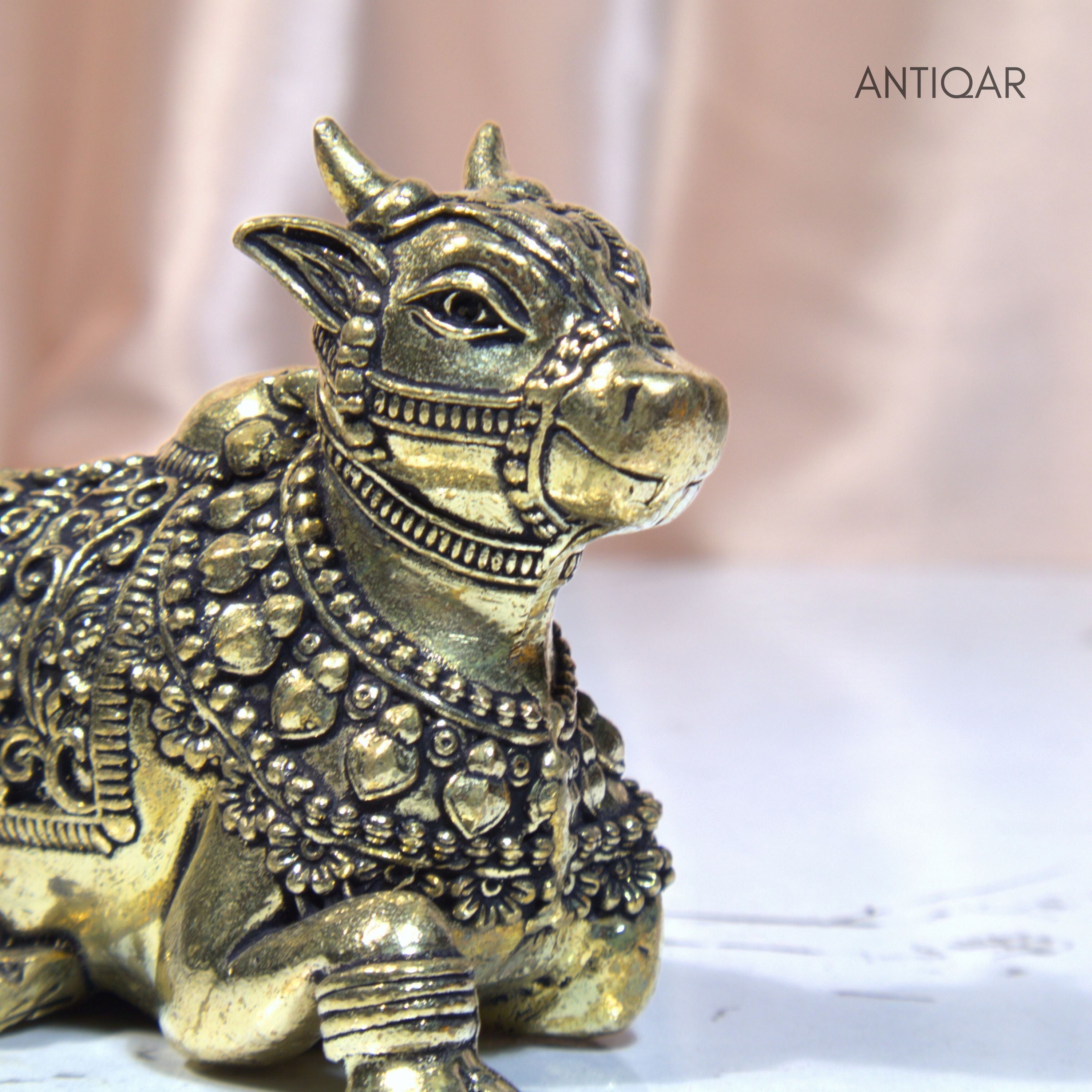 Brass Nandi Figurine - 4.5cm | Antique Finish | Spritual use for Home, Temple & Car Dashboard Decor