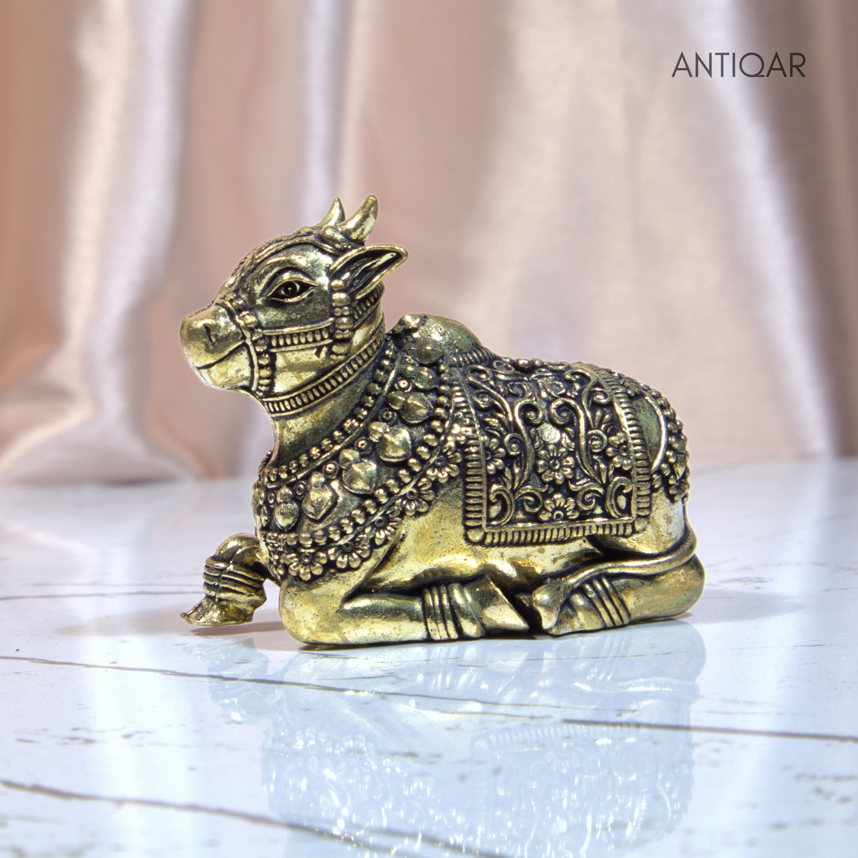 Brass Nandi Figurine - 4.5cm | Antique Finish | Spritual use for Home, Temple & Car Dashboard Decor
