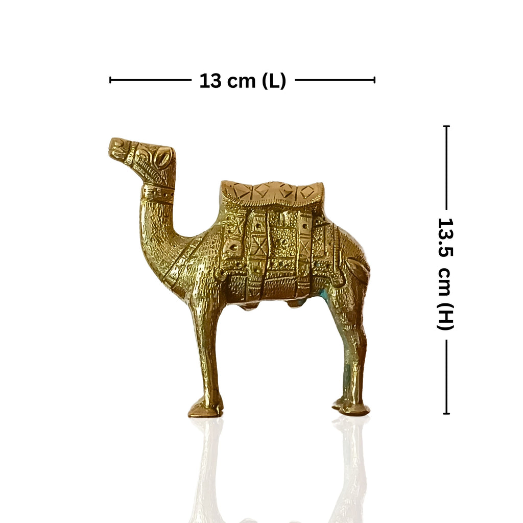 Brass Camel Showpiece – 13.5 cm | Superfine Finish | Handcrafted Decorative Figurine for Living Room & Office Decor