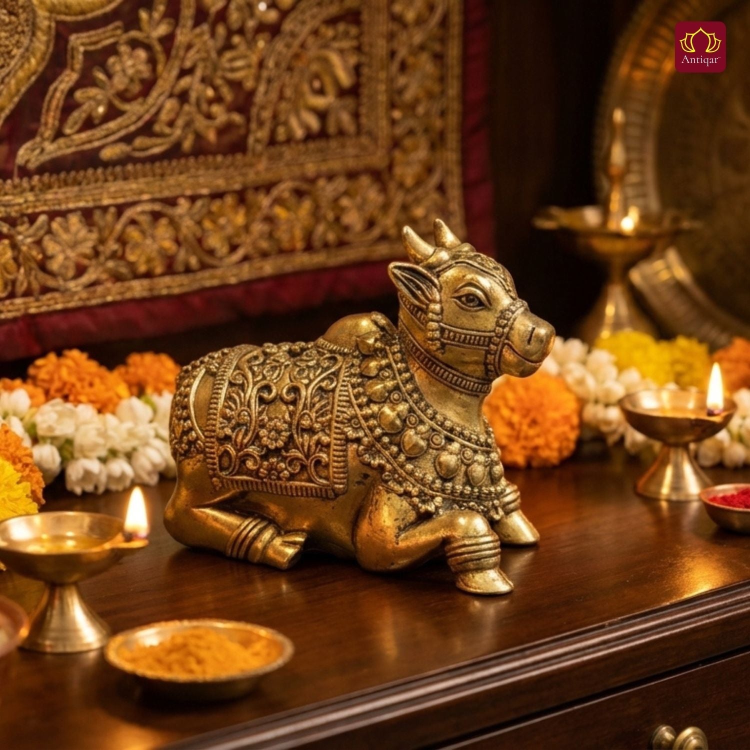 Brass Nandi Figurine - 6cm | Antique Finish | Spritual use for Home, Temple & Car Dashboard Decor