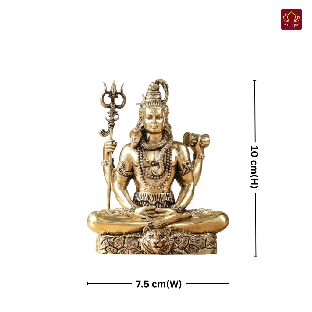Brass Shiv Ji Idol - 5cm | Golden Finish | Spiritual Idol for Temple & Home ,Car Decor