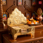 Brass Laddu Gopal Singhasan – 18.5cm | Antique Golden Finish | Handcrafted Large Size Throne for Temple, Home & Festival Decor