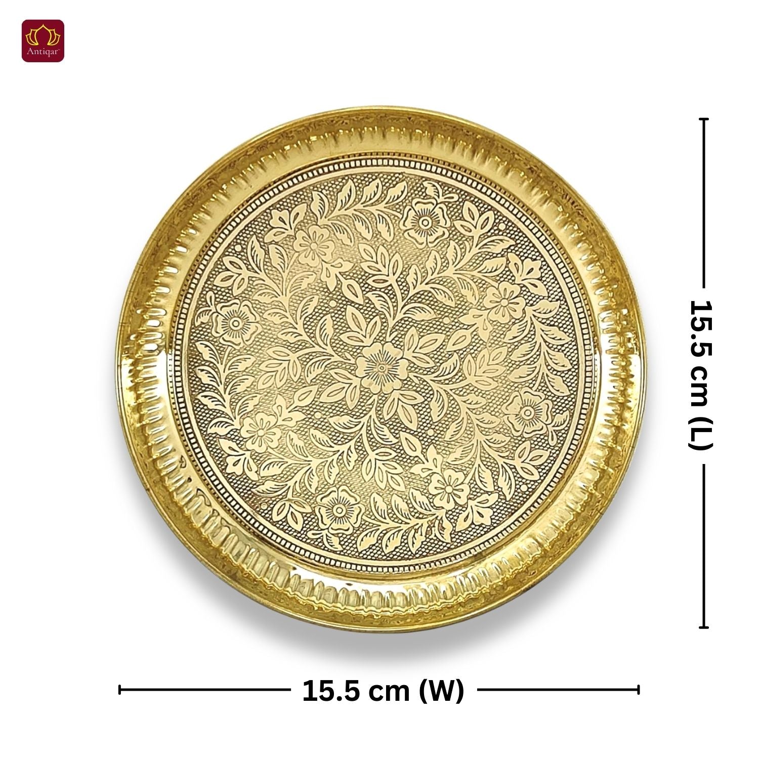 Brass Etching Floral Design Plate - 2cm | Serve Main Course items in Lunch & Dinner | Antique Golden Finish | Traditional Mughlai Style use for serving in Kitchen, Festivals and Restaurents