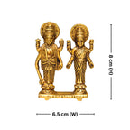 Brass Laxmi Narayan pair Idol - 8cm | Standing on Lotus | Antique Finish | Spiritual Idol for Temple & Home Decor