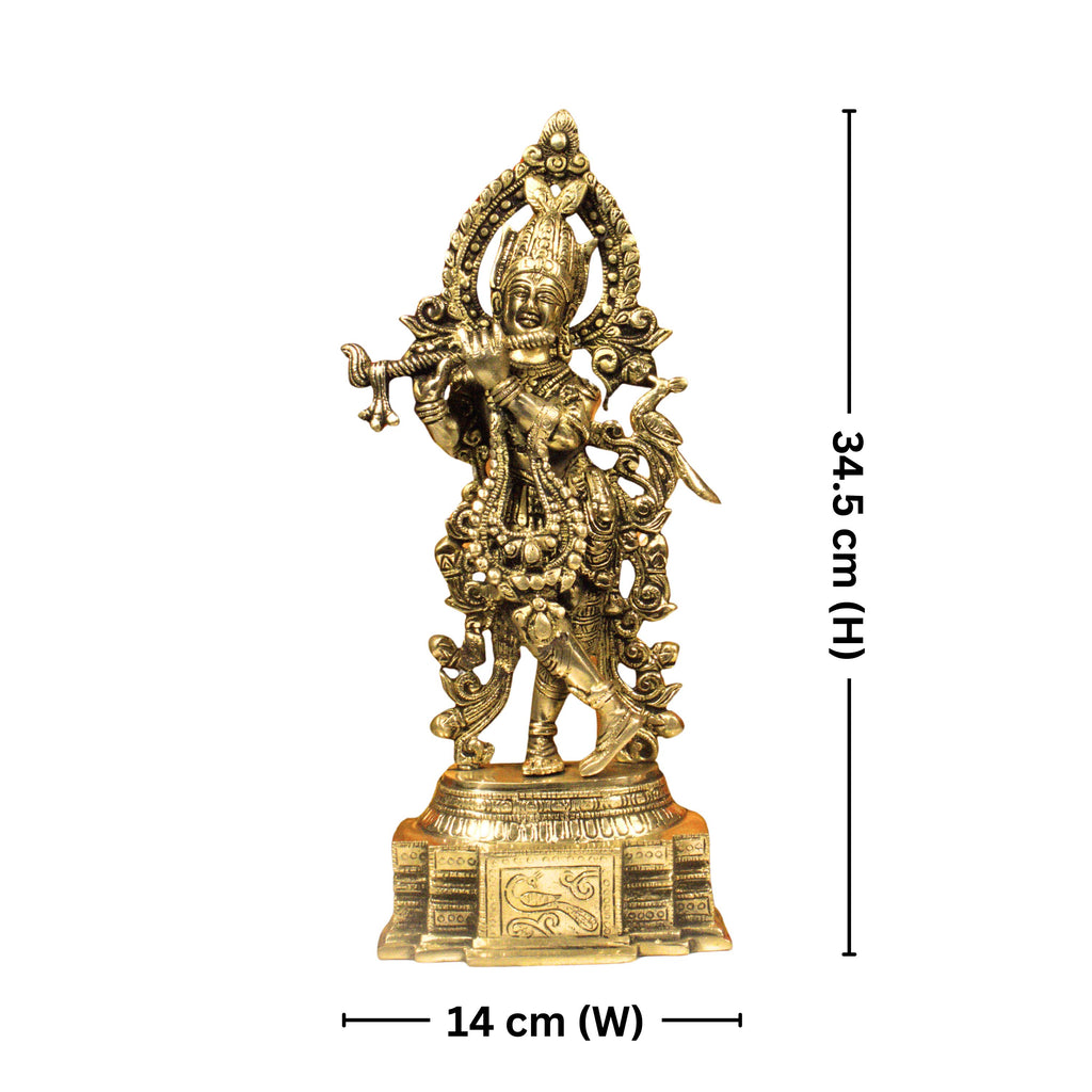 Antiqar Lord Krishna Playing Flute | Antique Brass Statue | Handcrafted Artwork | Home & Office Décor | Ideal for Gifting & Spiritual Blessings