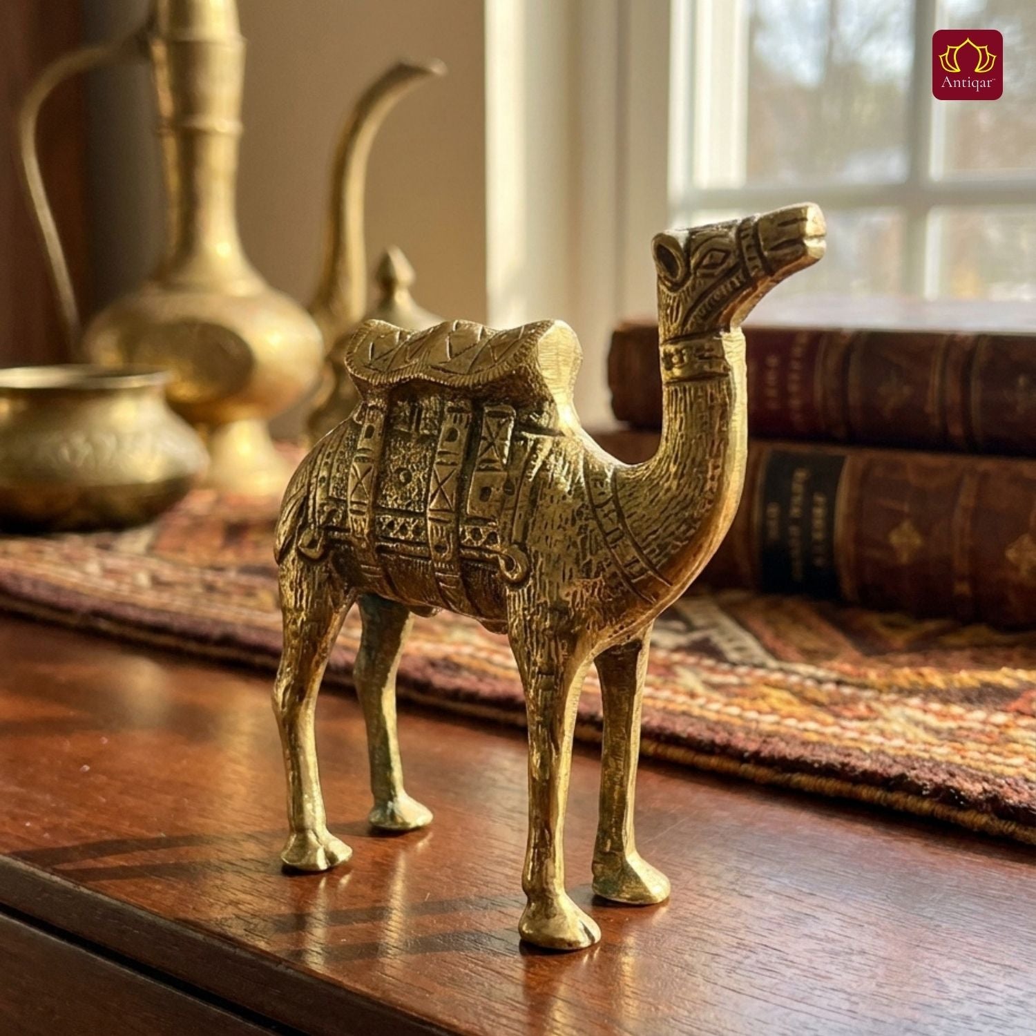Brass Camel Showpiece – 13.5 cm | Superfine Finish | Handcrafted Decorative Figurine for Living Room & Office Decor
