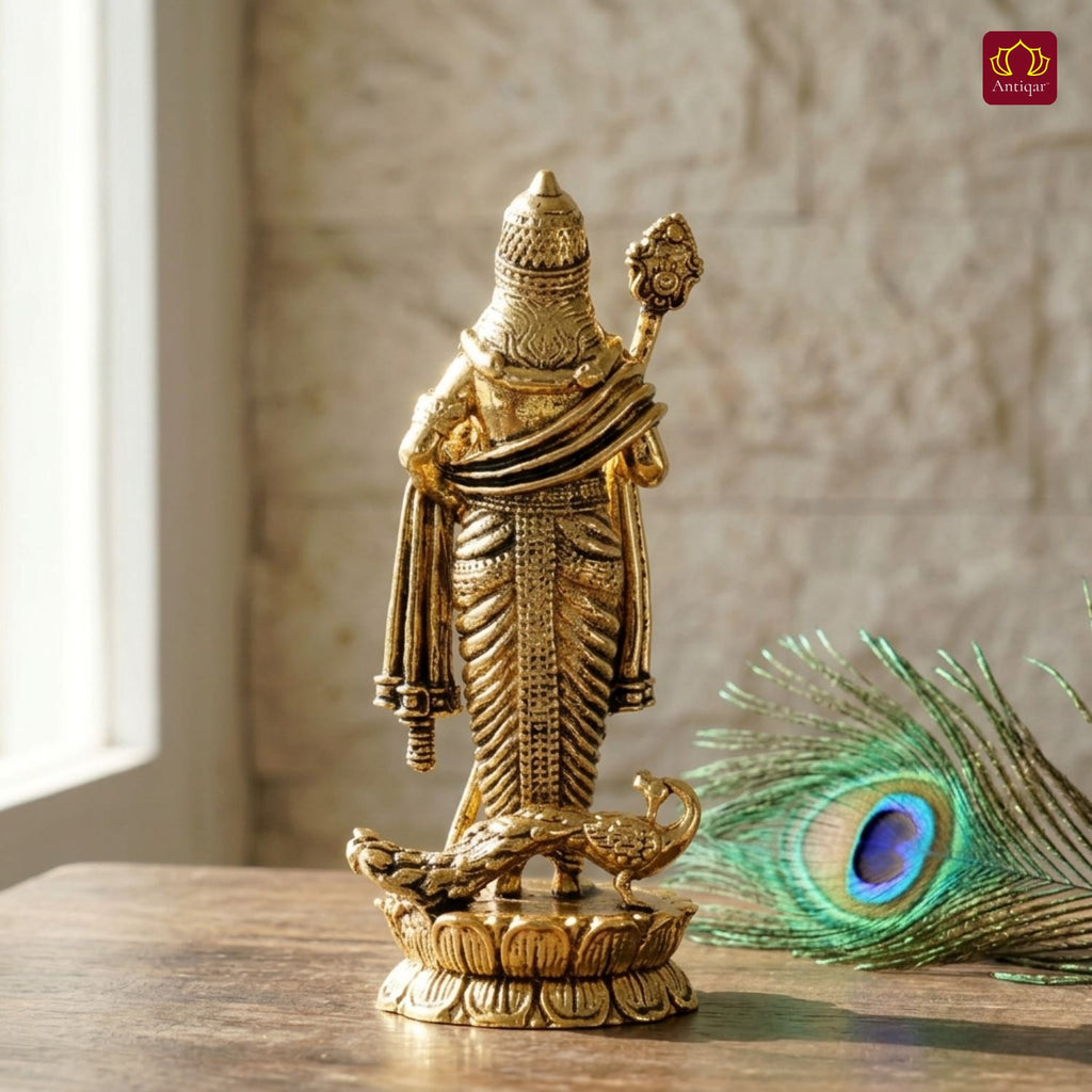 Brass Kartikeya Ji Idol -7.5cm | Golden Finish | Spritual use for Home, Temple & Car Dashboard Decor