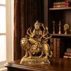Brass Sherawali Maa Idol - 10.5cm | Antique Golden Finish | Spiritual Idol for Temple & Home Decor